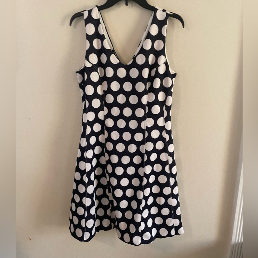 INC international concepts Navy Blue Polka Dot Dress Sleeveless Lined Sz Large